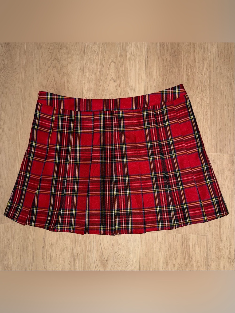 Red Tartan Pleated Mini Skirt